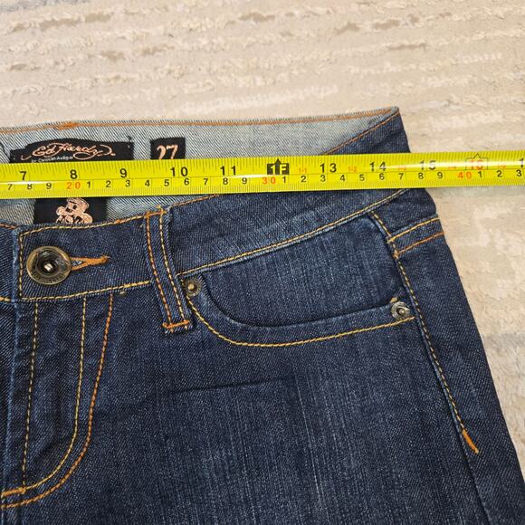 Y2K Ed Hardy Embellished Denim Jeans Low Rise Flare Tiger Crystal Vintage 27 - Picture 7 of 9